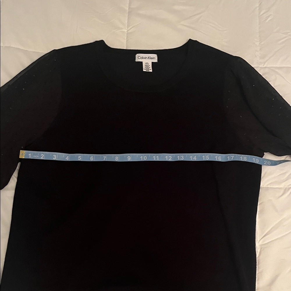 Calvin Klein Black Top with Sheer Sleeves - Picture 10 of 14
